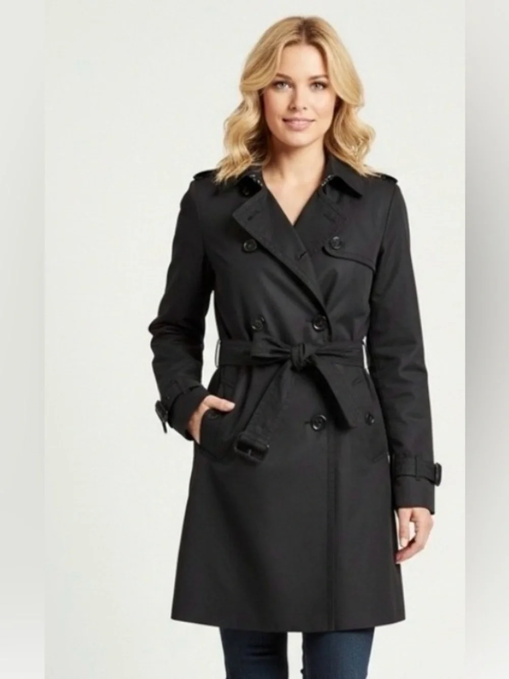 Coach Black Double-Breasted Trench Coat with Belt
